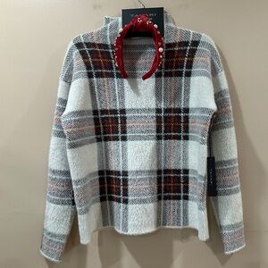 TAHARI WOMEN'S MOCK NECK Red fuzzy Knit SWEATER & HEADBAND SET women m